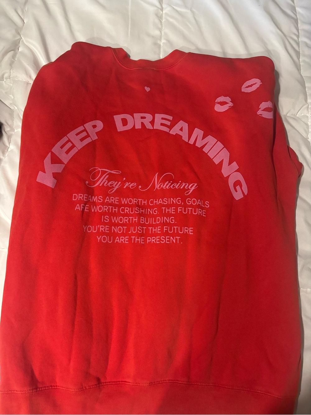 Women Keep Dreaming Pink Print Red Sweatshirt
